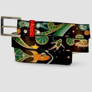 Jon Wye Genuine Leather Happy Astronaut Belt; Sz L 45". Science Space